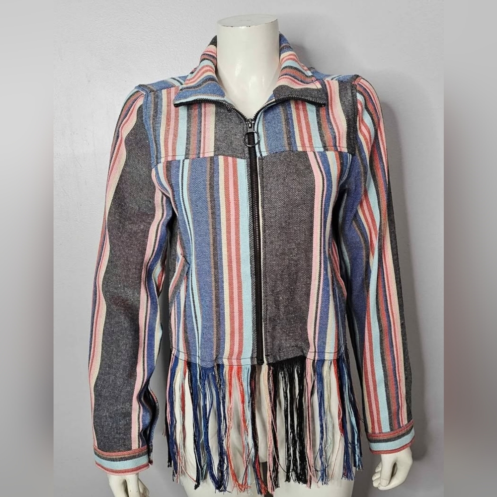 GUESS Striped Fringe Jacket